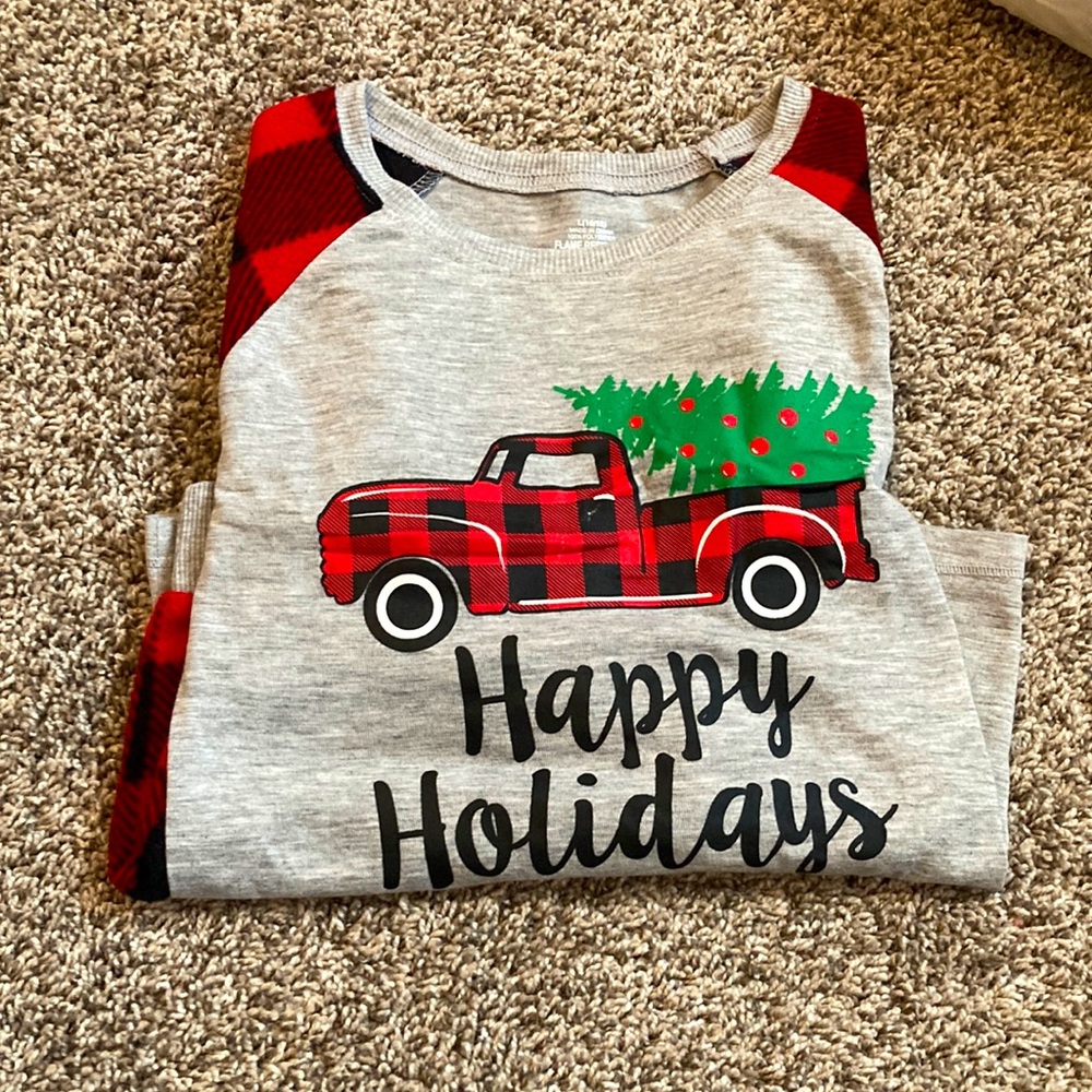 Plaid, long sleeved Christmas pj shirt